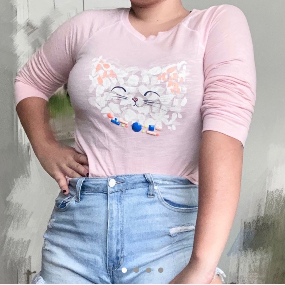Jewelled Pink Cat Long Sleeved Top